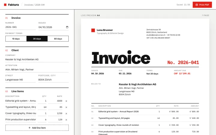 Invoice maker that prints a PDF, made from the prompt below
