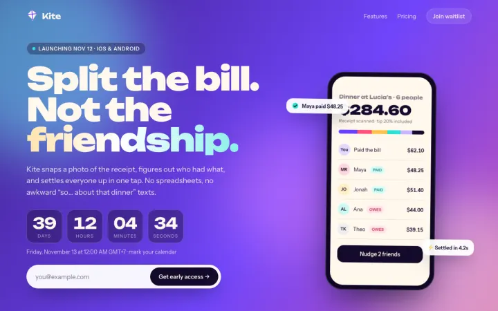 Launch page with a countdown, made from the prompt below