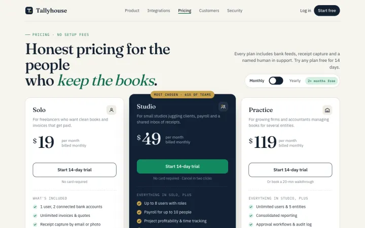 Pricing page with monthly and yearly, made from the prompt below