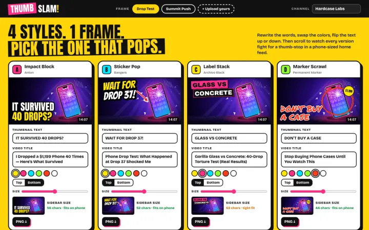 Thumbnail tester for YouTube, made from the prompt below